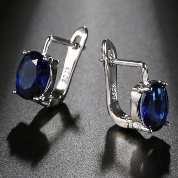 Jewelry - New Oval Dark Blue Natural Zircon Earrings